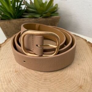 Gap Tan Synthetic Leather Belt Gold Buckle Size L Nude Neutral Minimalist